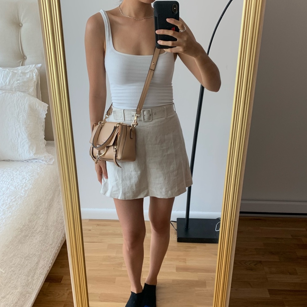 Reformation Belted Linen Mini Skirt